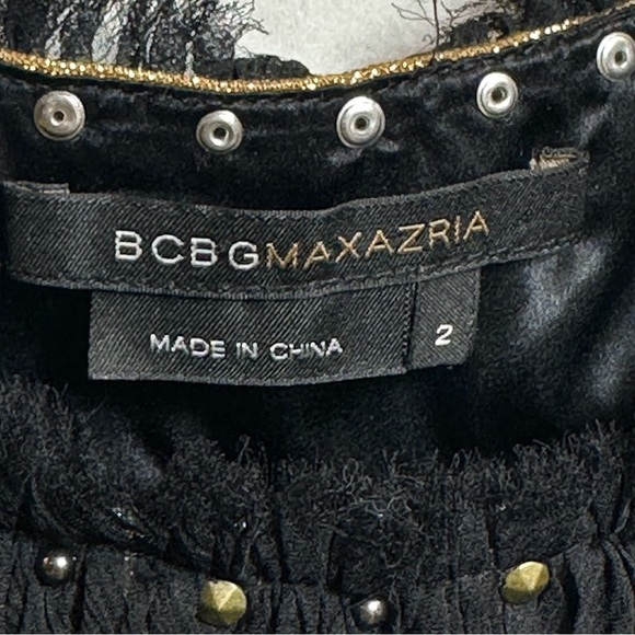 BCBGMAXAZRIA Dress Women’s Size 2 Silk studs Halter Mini Black lined Golden - Picture 3 of 16